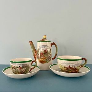 Copeland Spode Vintage JF Herring The Hunt Fox Coffee Pot, Teacups & Saucers Set